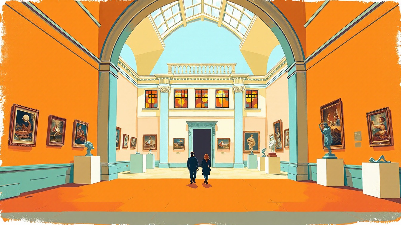Illustriertes Plakat: Museum für sakrale Kunst — Dauerausstellung und Führungen – Museo Diocesano de Arte Sacro (Bilbao)