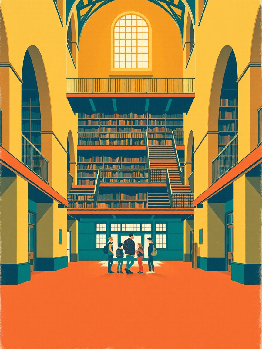 Illustrated poster: Ficció 1214 (12-14 anys) at Biblioteca Roca Umbert, Granollers