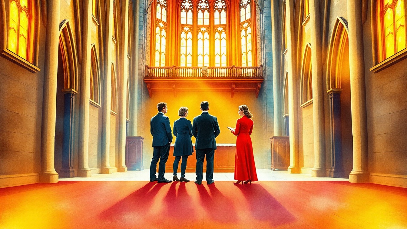 Cartel ilustrado: Recorriendo Álava 2026: Coral Ahots Argiak + Coral Dultzinea en Iglesia de San Esteban de Mendoza, Vitoria-Gasteiz