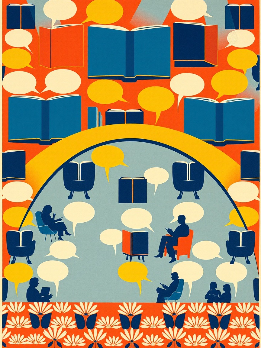 Cartel ilustrado: 250 motivos y muchos más de la influencia de España en Estados Unidos en Biblioteca Pública Municipal Eugenio Trías. Casa de Fieras de El Retiro (Retiro), Madrid