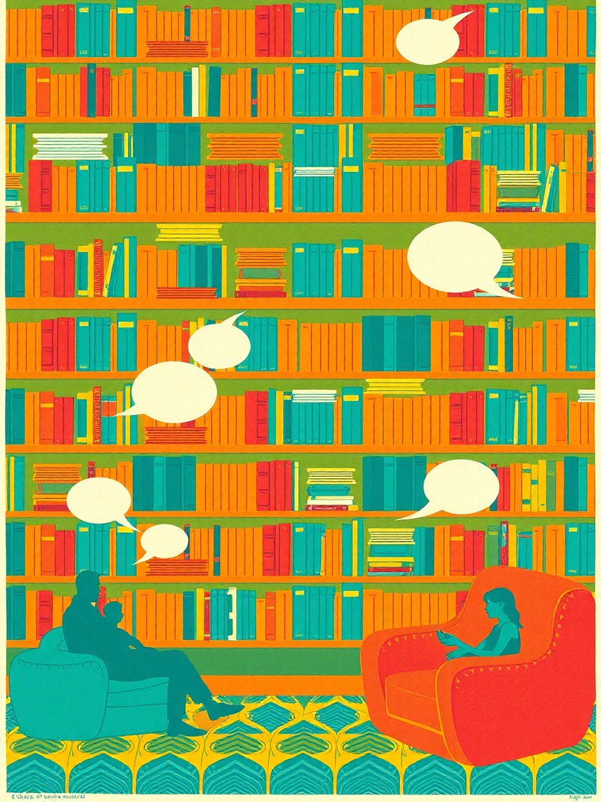 Illustriertes Plakat: Speaking – Biblioteca Joan Petit i Aguilar, Sant Feliu de Codines