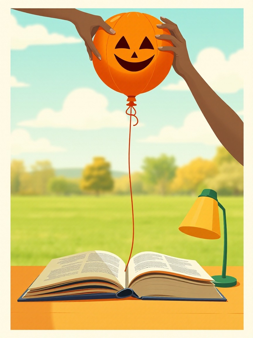 Illustriertes Plakat: Ballon-Deko-Workshop: Eine gruselige Party! – Jardín del Bulevar de Peña Gorbea, Madrid