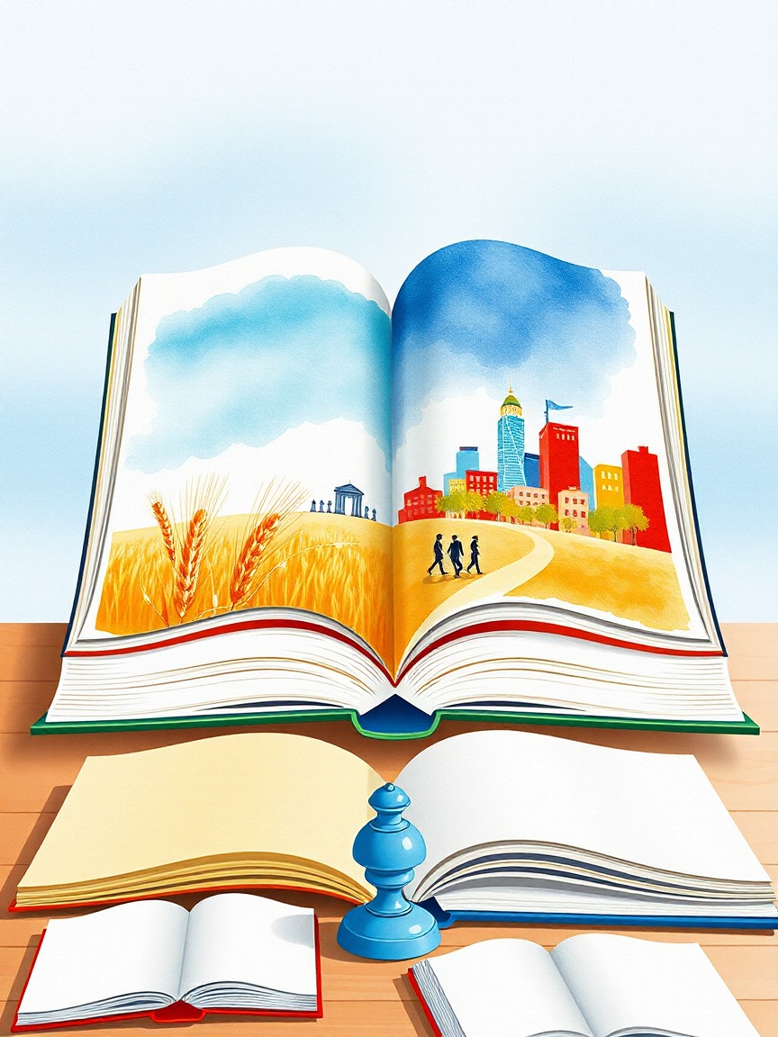 Cartel ilustrado: 'Desde el campo a la ciudad: una revolución silenciosa' de Isabel Martín Morillo en Biblioteca Pública Municipal José Saramago (Fuencarral-El Pardo), Madrid
