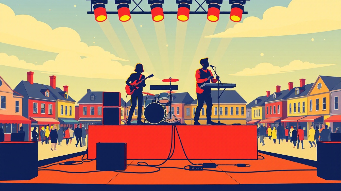 Illustrated poster: Fiestas de Villava 2026: Épsilon at Plaza Consistorial, Villava