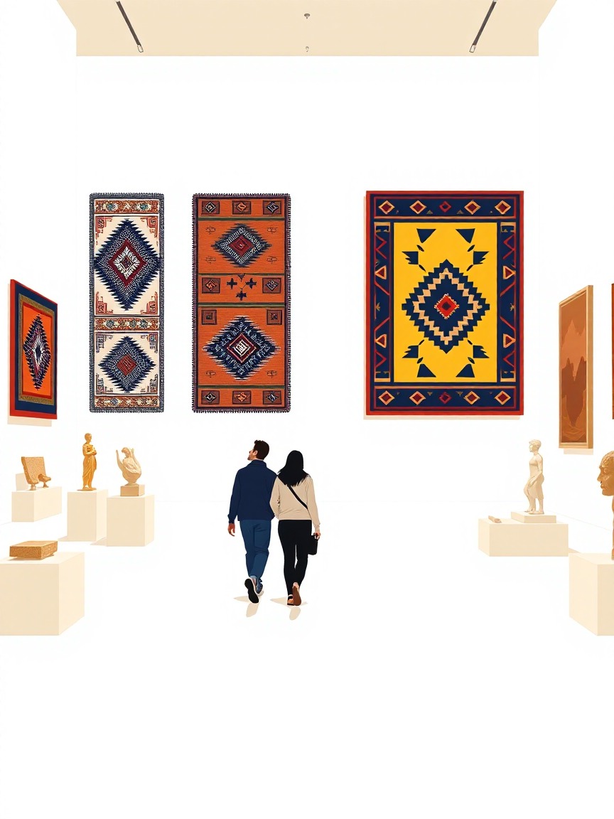 Locandina illustrata: Exposició "Trames. Obres tradicionals i creacions contemporànies americanes" presso Museu Etnològic i de Cultures del Món, Barcellona