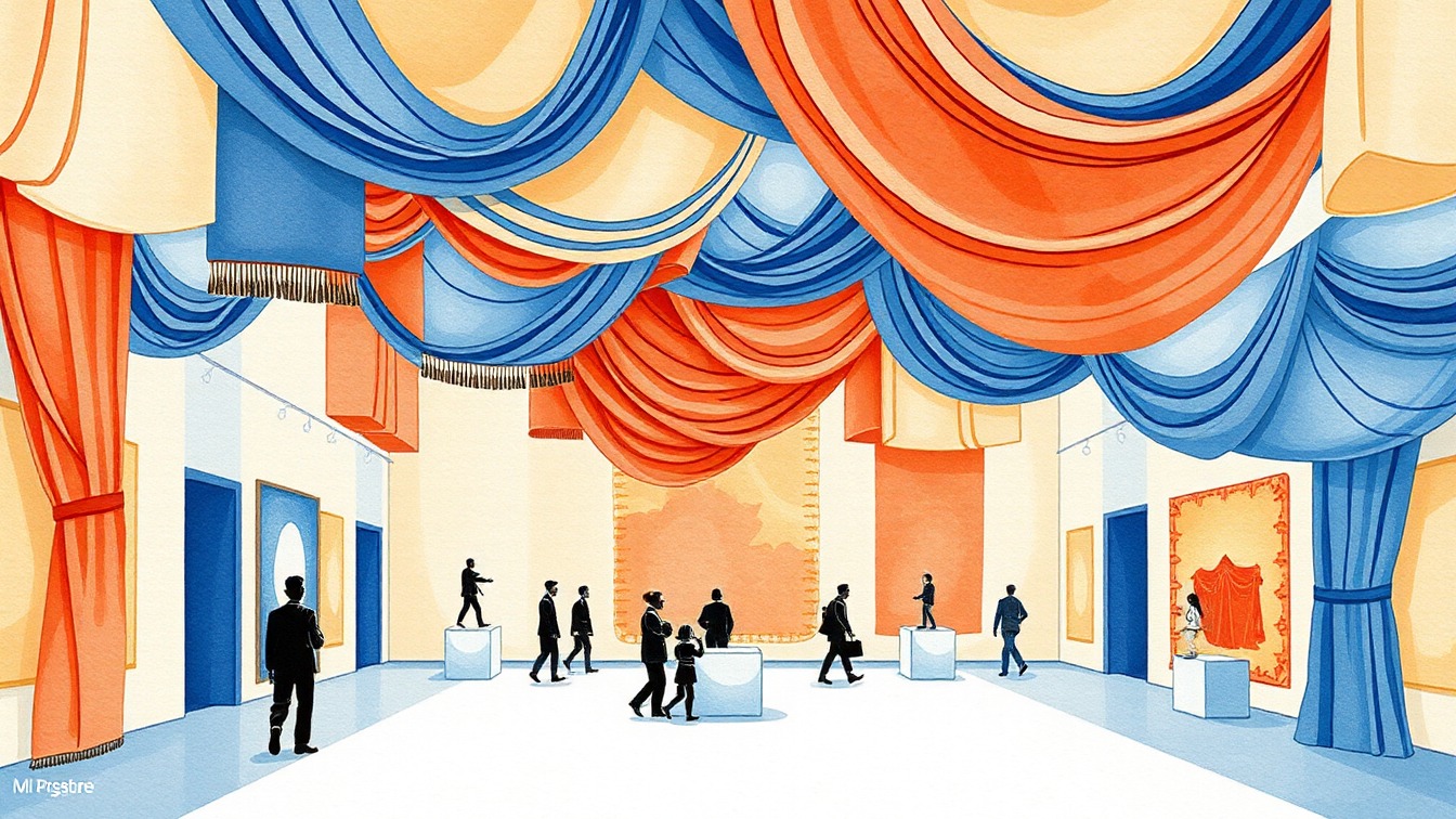 Illustrated poster: Masaveu Collection. Textile Art at Fundación María Cristina Masaveu Peterson, Madrid