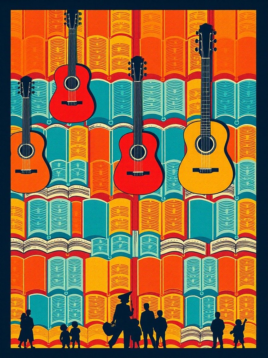 Cartel ilustrado: Conferencia de Ángel Benito Aguado - 'Inicio de la guitarra moderna'. XXXX Festival Internacional Andrés Segovia en Museo de San Isidro. Los Orígenes de Madrid