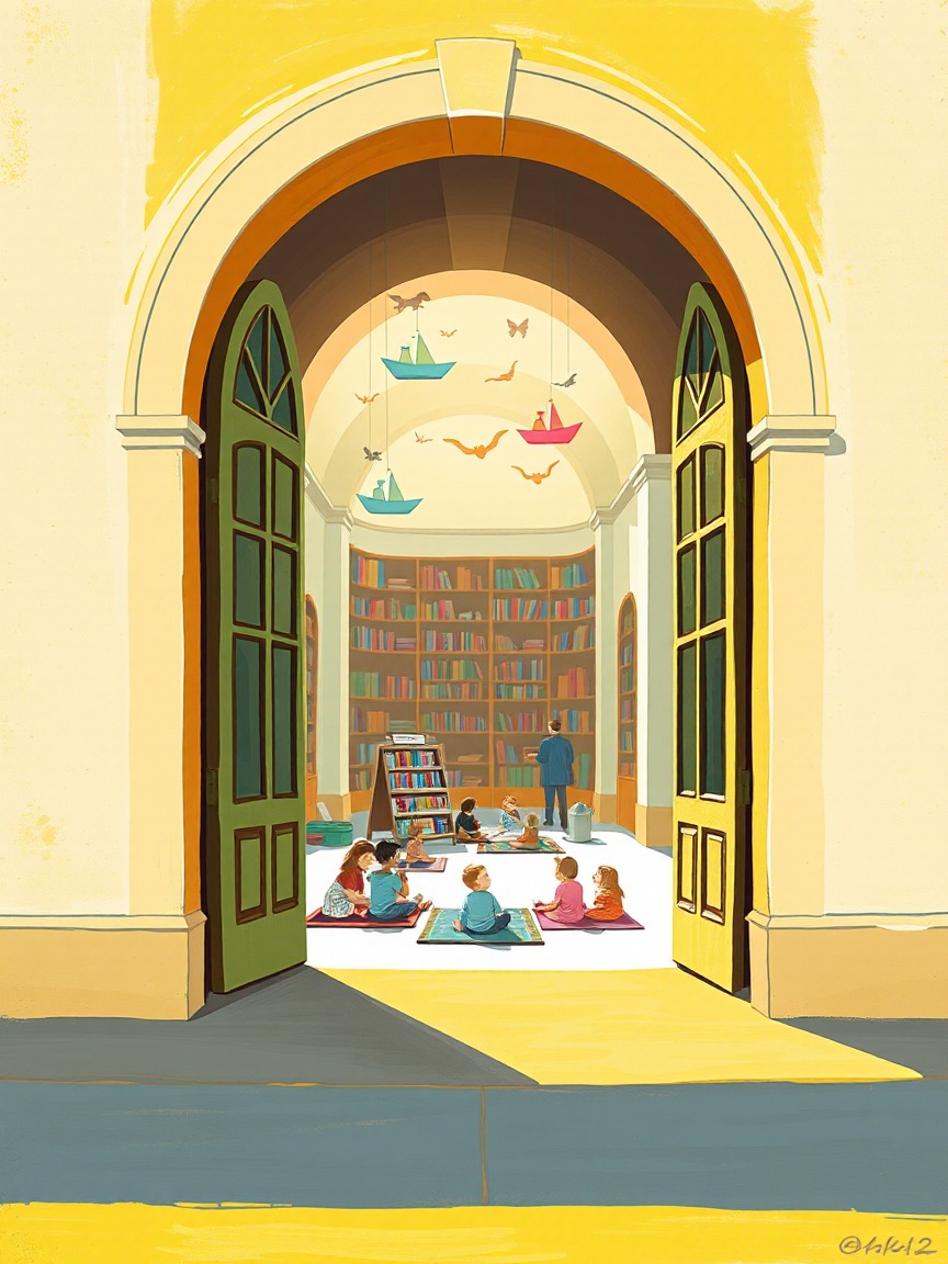 Cartel ilustrado: 'Arrullos como churros' con Yoana Siri en Biblioteca Pública Municipal María Lejárraga (Hortaleza), Madrid