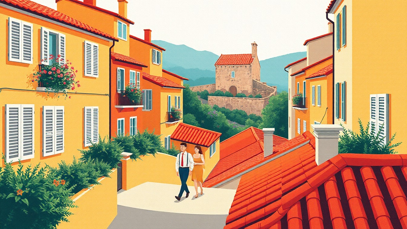 Illustriertes Plakat: L’arquitectura i l’urbanisme de la ciutat d’Ausa – Museu Arqueològic de L'Esquerda, Roda de Ter