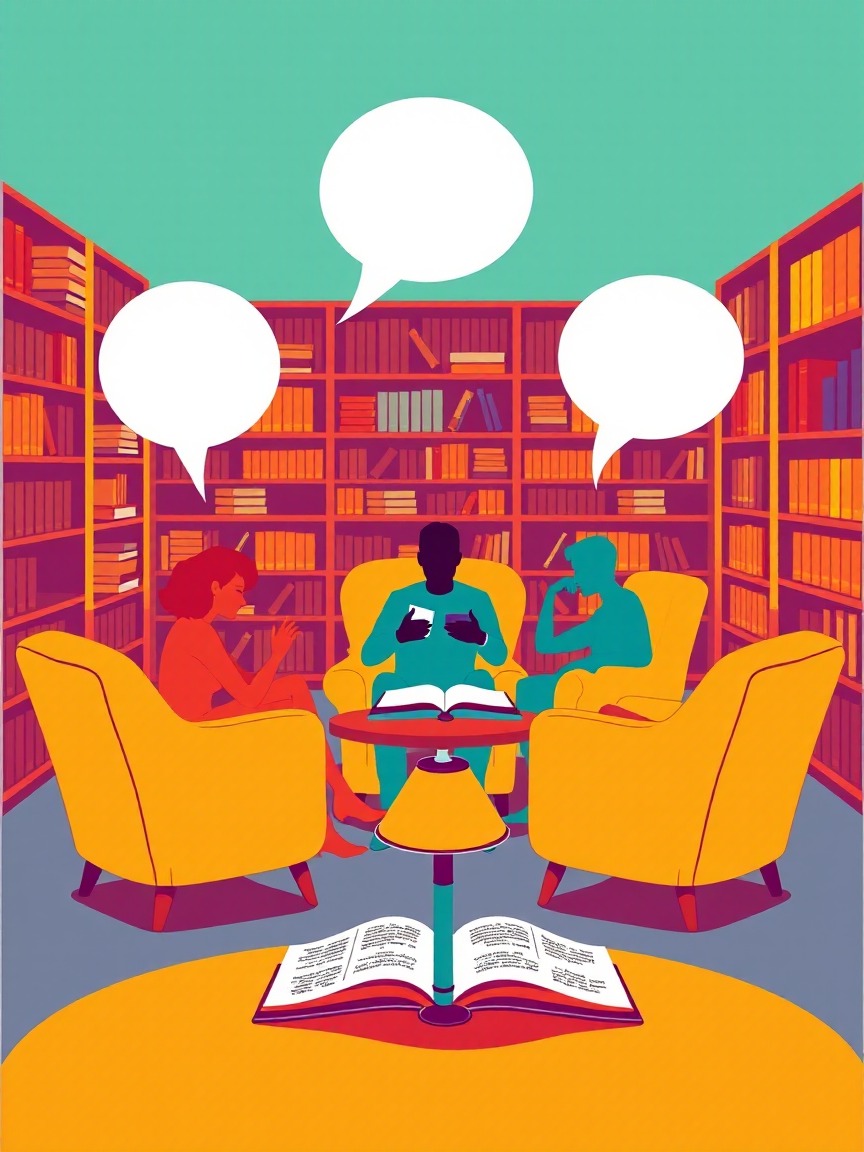 Cartel ilustrado: "Un capítulo más" club de lectura en castellano: "Niña, mujer, otras" (Bernardine Evaristo) en Biblioteca de Ermua