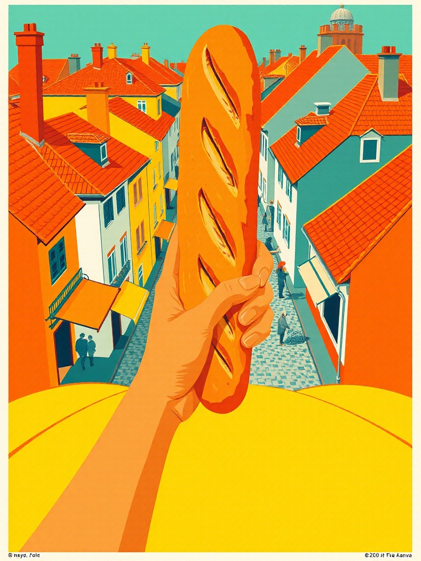 Cartel ilustrado: La baguette en Biblioteca Can Manyer, Vilassar de Dalt