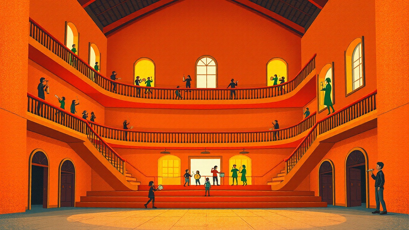 Cartel ilustrado: Flauta, papel, tijeras! por Clara Gallardo y Álvaro Zambrano en Centro Cultural San Francisco La Prensa (Carabanchel), Madrid