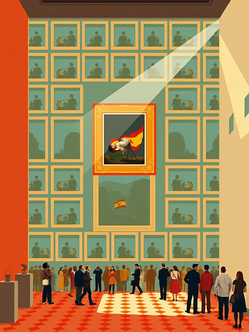 Locandina illustrata: Exposició "Milicià ferit: el rescat d'una obra insalvable" presso Museu Nacional d'Art de Catalunya, Barcellona