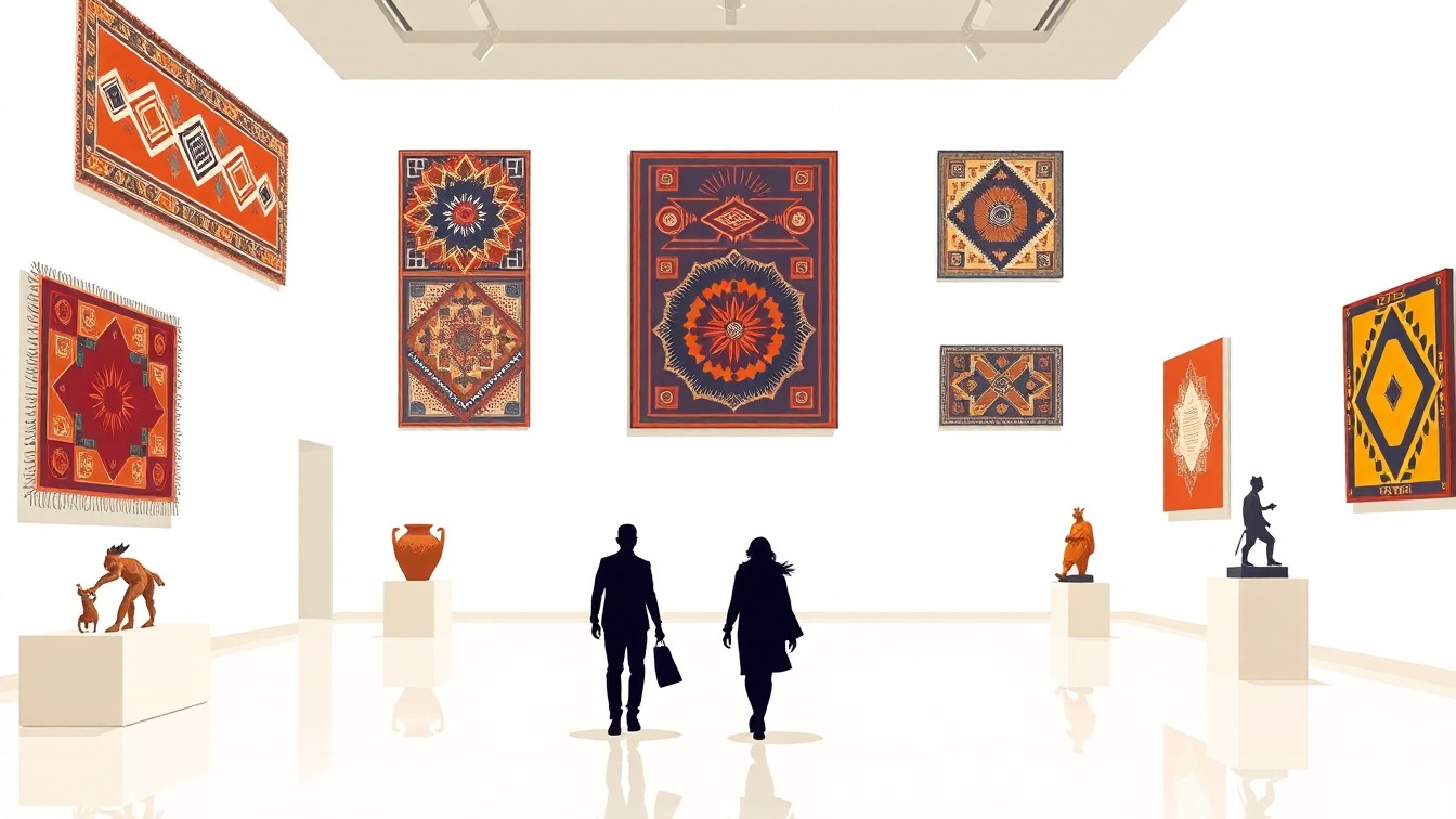 Locandina illustrata: Exposició "Trames. Obres tradicionals i creacions contemporànies americanes" presso Museu Etnològic i de Cultures del Món, Barcellona