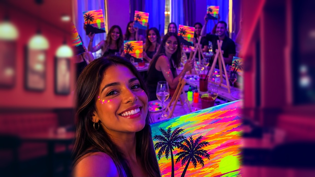 🎨✨ Neón Art&Wine: майстер-клас з флуоресцентного малярства з необмеженим вином на 2 години у Bspark Málaga, Малага